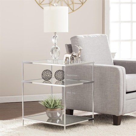 Gfancy Fixtures 27 in. Glass & Iron Rectangular Mirrored End Table with Shelf Chrome GF3102209